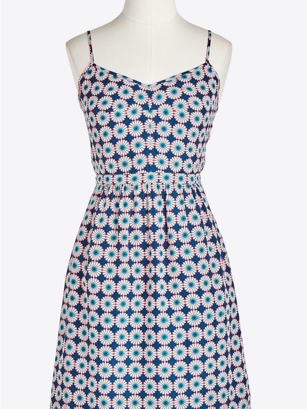 J. CrewFloral Spaghetti-Strap A-Line Dress in Navy and White